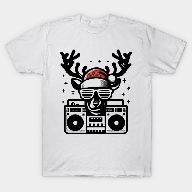 Retro Christmas Reindeer Santa Hat T-Shirt by Francois Ringuette